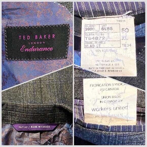 Ted Baker 50XL 42x31 Charcoal Gray Purple Plaid Flannel Men's Designer Suit - Picture 16 of 16
